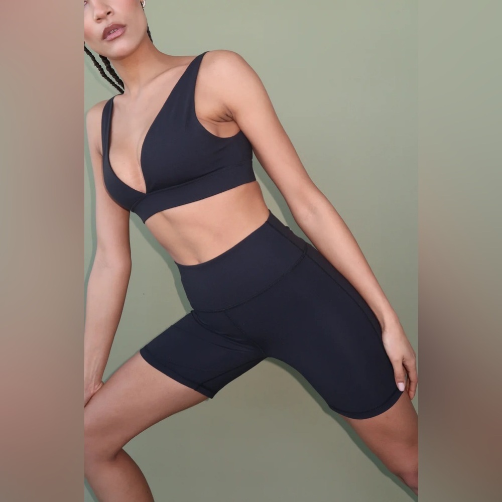 We Wore What SET Active Black Ruched Back High Waisted Biker Shorts Activewear